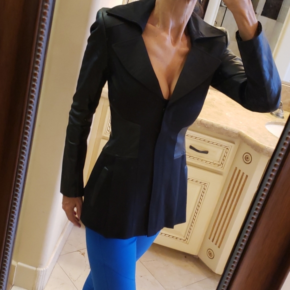 bebe Jackets & Blazers - Bebe black faux leather corset back trench coat,XS